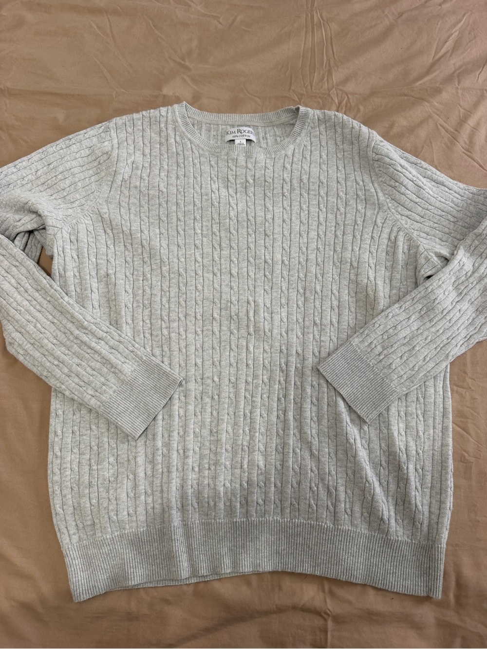 Kim Rogers Women’s Light Gray Cable Knit Crewneck Sweater
